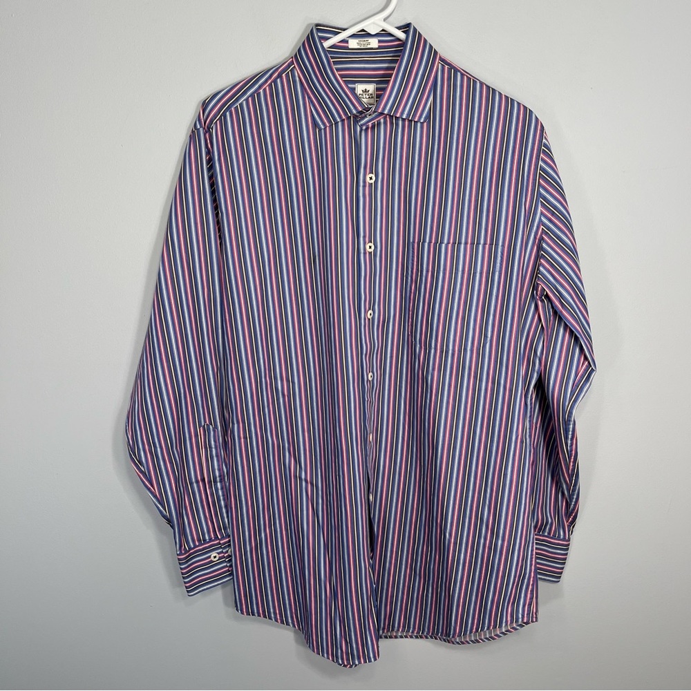Peter Millar Button Shirt Mens Medium Blue Pink Stripes Business Career Casual